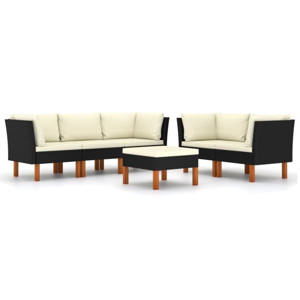 The Living Store loungesæt til haven 6 dele med hynder polyrattan sort - Havemøbelsæt