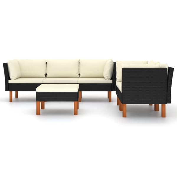 The Living Store loungesæt til haven 6 dele med hynder polyrattan sort -  Havemøbelsæt