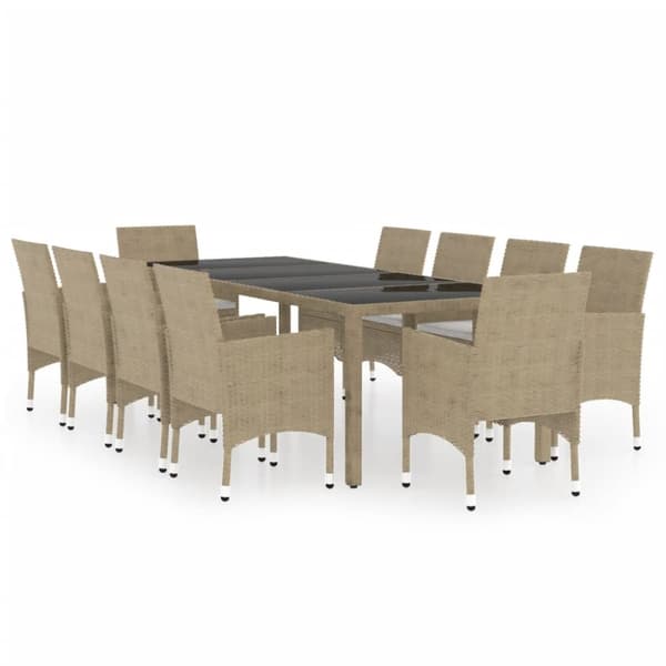 The Living Store spisebordssæt til haven 11 dele polyrattan beige - Havemøbelsæt