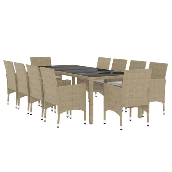 The Living Store spisebordssæt til haven 11 dele polyrattan beige - Havemøbelsæt