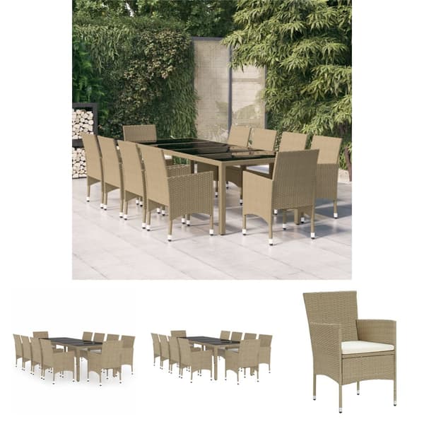 The Living Store spisebordssæt til haven 11 dele polyrattan beige - Havemøbelsæt