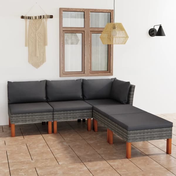 The Living Store loungesæt til haven 5 dele med hynder polyrattan grå - Havemøbelsæt