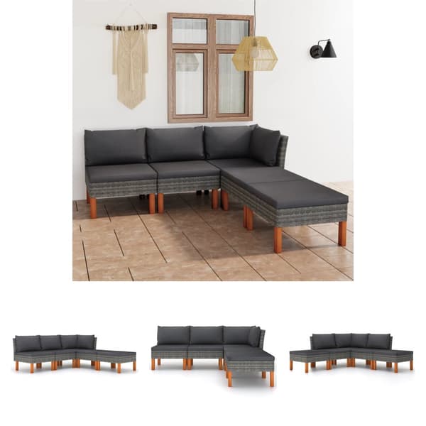 The Living Store loungesæt til haven 5 dele med hynder polyrattan grå - Havemøbelsæt