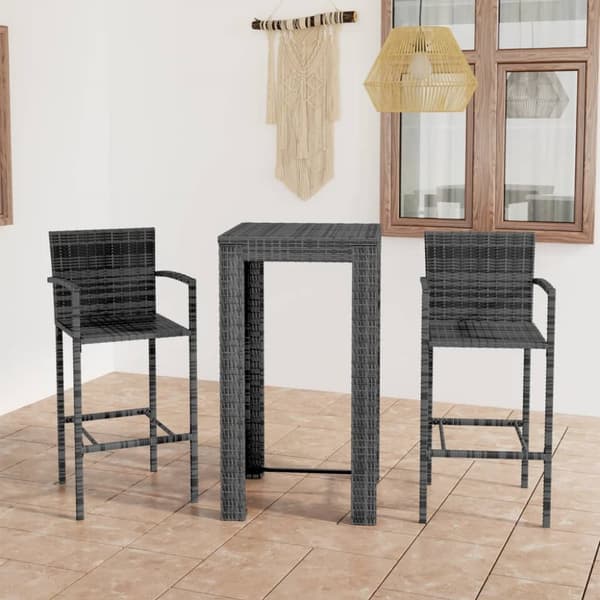 The Living Store Bargrupp för trädgården med armstöd 3 delar konstrotting grå -  Utemöbelgrupper