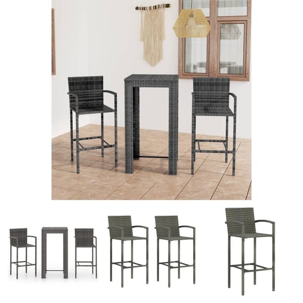 The Living Store Bargrupp för trädgården med armstöd 3 delar konstrotting grå -  Utemöbelgrupper