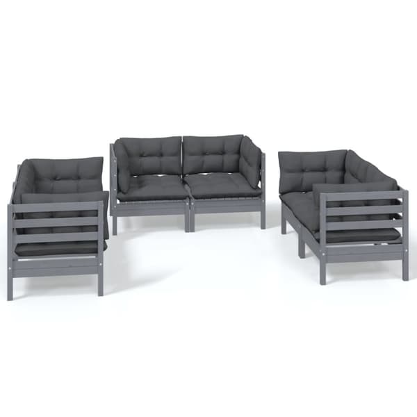 The Living Store Loungegrupp med dynor 6 delar massiv furu - Utemöbelgrupper
