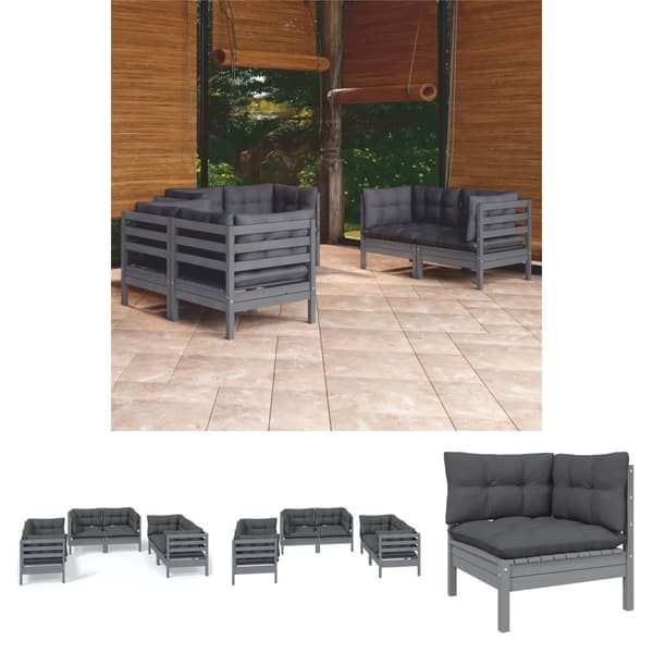 The Living Store Loungegrupp med dynor 6 delar massiv furu - Utemöbelgrupper