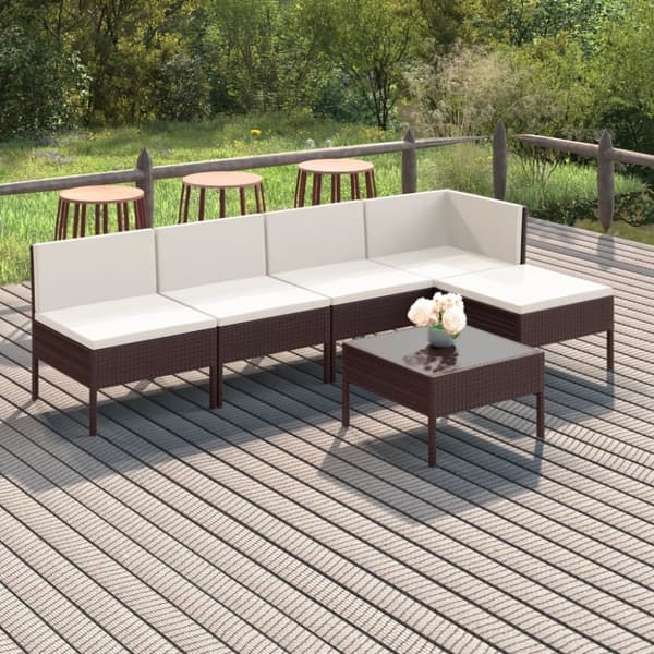 The Living Store loungesæt til haven 6 dele med hynder polyrattan brun -  Havemøbelsæt