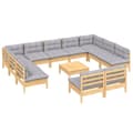Miniatyrbillede 4 af 10: The Living Store loungesæt til haven 12 dele med grå hynder massivt fyrretræ -  Havemøbelsæt