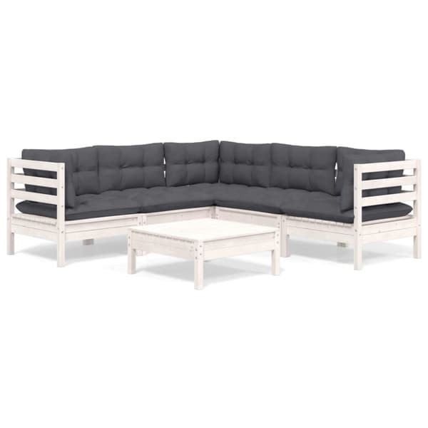 The Living Store Loungegrupp med dynor 6 delar vit massiv furu -  Utemöbelgrupper