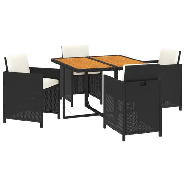 The Living Store Matgrupp för trädgården med dynor 5 delar konstrotting svart - Utemöbelgrupper