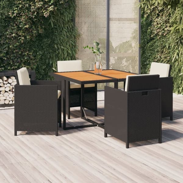 The Living Store Matgrupp för trädgården med dynor 5 delar konstrotting svart - Utemöbelgrupper