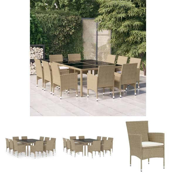 The Living Store 11-osainen Ulkoruokailuryhmä polyrottinki beige - Ulkokalustesarjat
