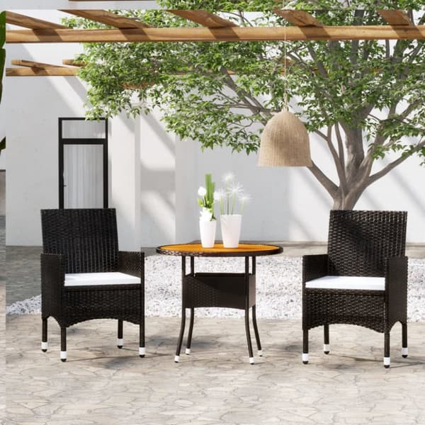 The Living Store Matgrupp för trädgården 3 delar konstrotting svart - Utemöbelgrupper