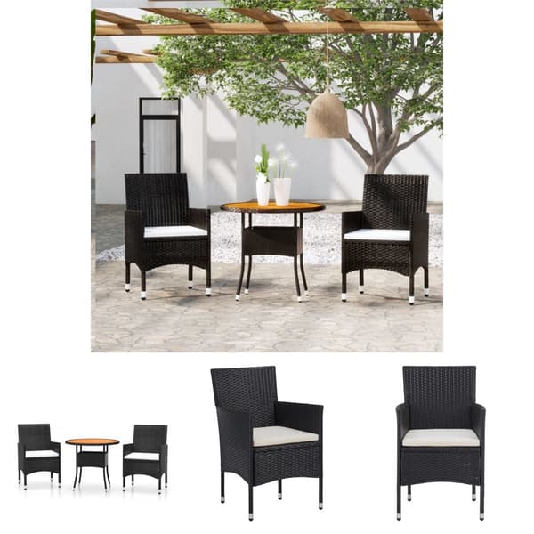 The Living Store Matgrupp för trädgården 3 delar konstrotting svart -  Utemöbelgrupper