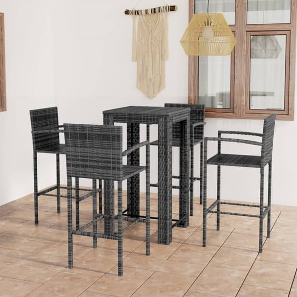 The Living Store udendørs barsæt 5 dele med armlæn polyrattan grå - Havemøbelsæt