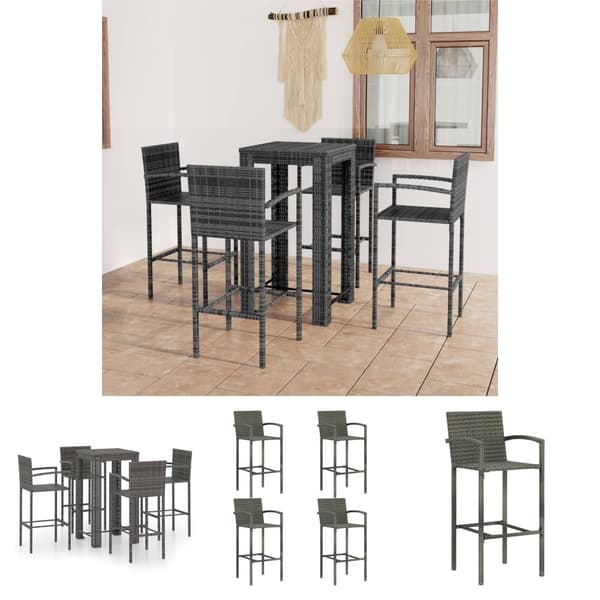 The Living Store udendørs barsæt 5 dele med armlæn polyrattan grå - Havemøbelsæt