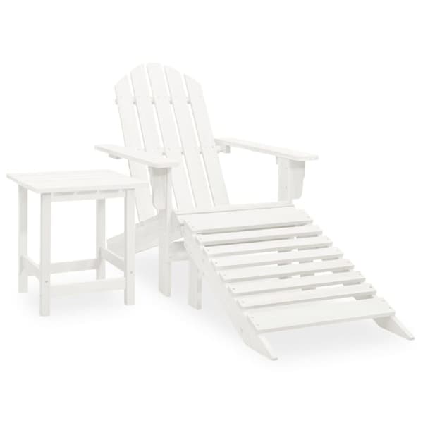 The Living Store Adirondack-havestol med fodstøtte og bord massivt grantræ hvid -  Havemøbelsæt