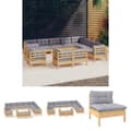 Miniatyrbillede 1 af 8: The Living Store loungesæt til haven 12 dele med grå hynder massivt fyrretræ -  Havemøbelsæt