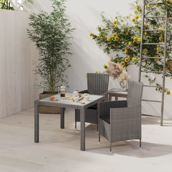 The Living Store udendørs spisebordssæt 3 dele med hynder polyrattan grå - Havemøbelsæt