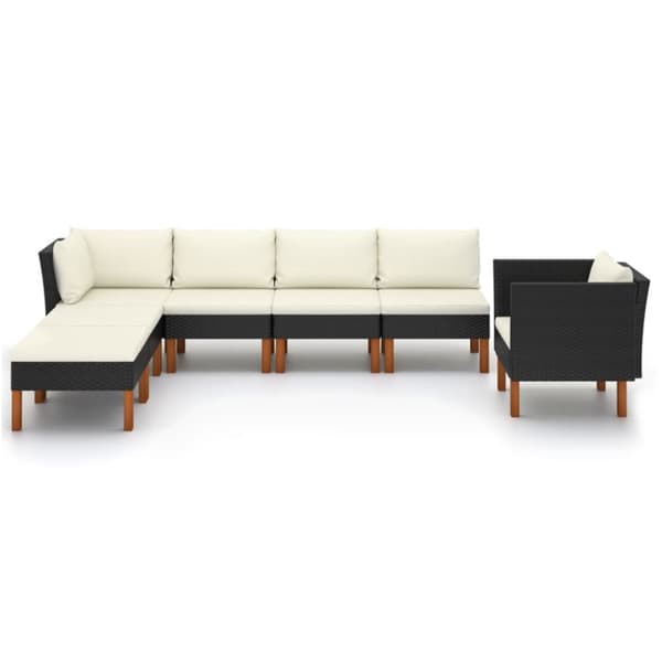 The Living Store loungesæt til haven 7 dele polyrattan og eukalyptustræ sort - Havemøbelsæt