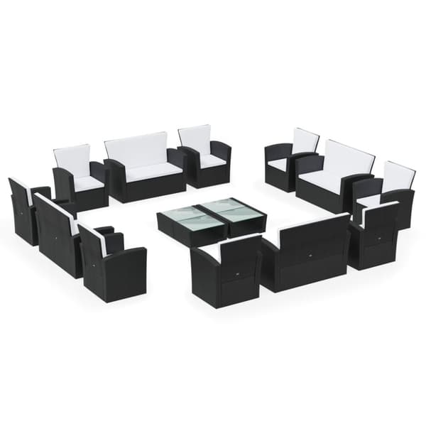 The Living Store Loungegrupp med dynor 16 delar konstrotting svart -  Utemöbelgrupper