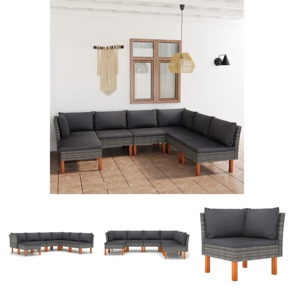 The Living Store loungesæt til haven 7 dele med hynder polyrattan grå -  Havemøbelsæt