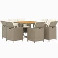 Miniatyrbillede 4 af 10: The Living Store spisebordssæt til haven 9 dele med hynder polyrattan beige -  Havemøbelsæt