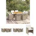 Miniatyrbillede 1 af 10: The Living Store spisebordssæt til haven 9 dele med hynder polyrattan beige -  Havemøbelsæt