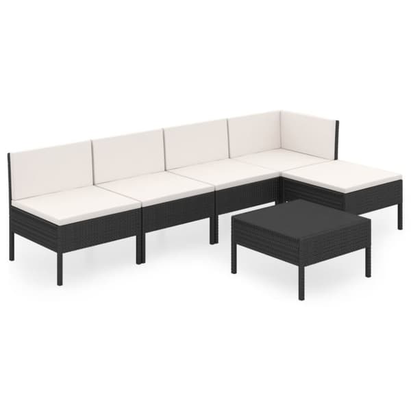 The Living Store loungesæt til haven 6 dele med hynder polyrattan sort - Havemøbelsæt