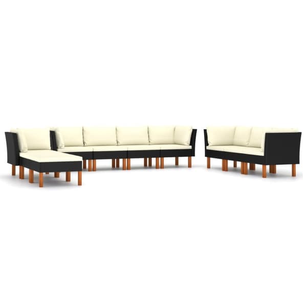 The Living Store loungesæt til haven 10 dele med hynder polyrattan sort - Havemøbelsæt