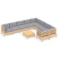 Miniatyrbillede 3 af 10: The Living Store loungesæt til haven 10 dele med grå hynder fyrretræ -  Havemøbelsæt