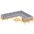 Miniatyrbillede 4 af 10: The Living Store loungesæt til haven 10 dele med grå hynder fyrretræ -  Havemøbelsæt