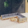 Miniatyrbillede 2 af 10: The Living Store loungesæt til haven 10 dele med grå hynder fyrretræ -  Havemøbelsæt