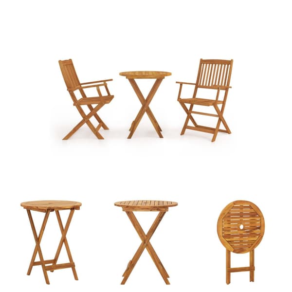The Living Store Hopfällbart caféset 3 delar massivt akaciaträ -  Utemöbelgrupper