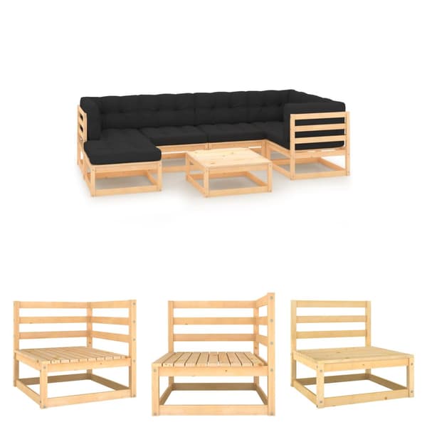 The Living Store Loungegrupp för trädgården med dynor 7 delar massiv furu -  Utemöbelgrupper