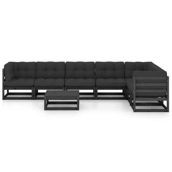 The Living Store Loungegrupp för trädgården med dynor 8 delar svart massiv furu -  Utemöbelgrupper