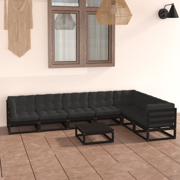 The Living Store Loungegrupp för trädgården med dynor 8 delar svart massiv furu -  Utemöbelgrupper