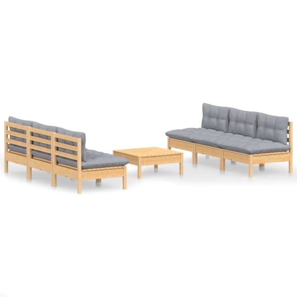 The Living Store Loungegrupp med grå dynor 7 delar massiv furu - Utemöbelgrupper