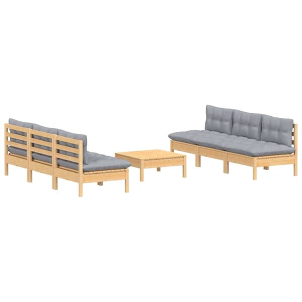 The Living Store Loungegrupp med grå dynor 7 delar massiv furu - Utemöbelgrupper
