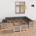 Miniatyrbillede 2 af 11: The Living Store loungesæt til haven 12 dele med hynder massivt fyrretræ -  Havemøbelsæt