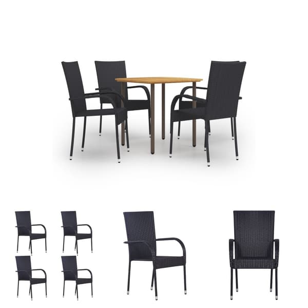 The Living Store spisebordssæt til haven 5 dele polyrattan sort -  Havemøbelsæt