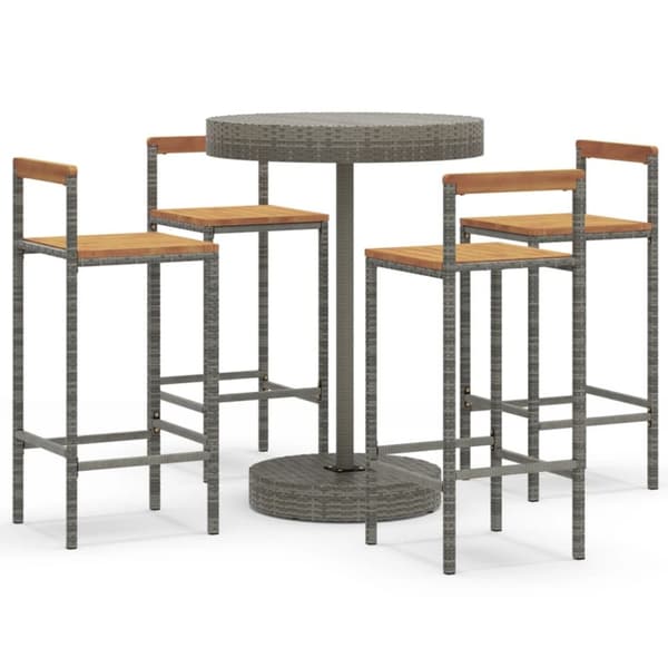 The Living Store Bargrupp för trädgård 5 delar grå konstrotting & akacia -  Utemöbelgrupper