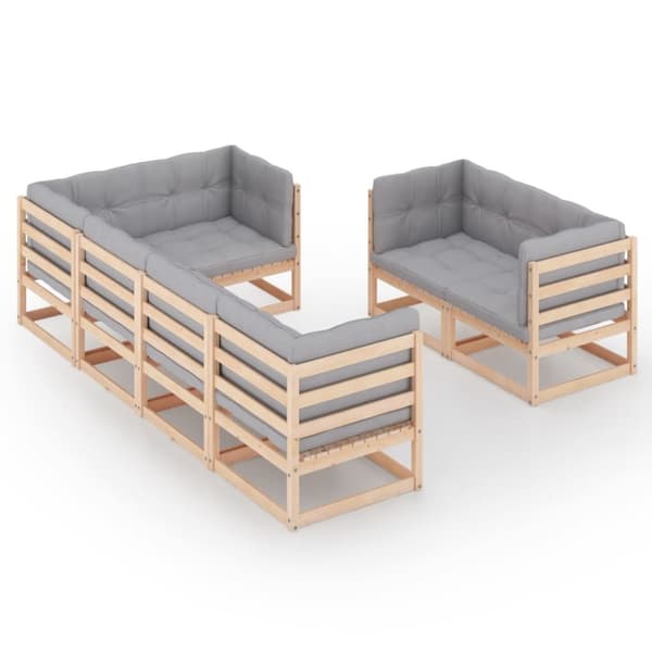The Living Store loungesæt til haven 7 dele med hynder massivt fyrretræ - Havemøbelsæt