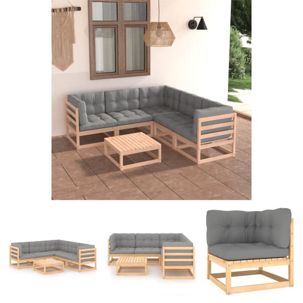 The Living Store loungesæt til haven 6 dele med hynder massivt fyrretræ -  Havemøbelsæt