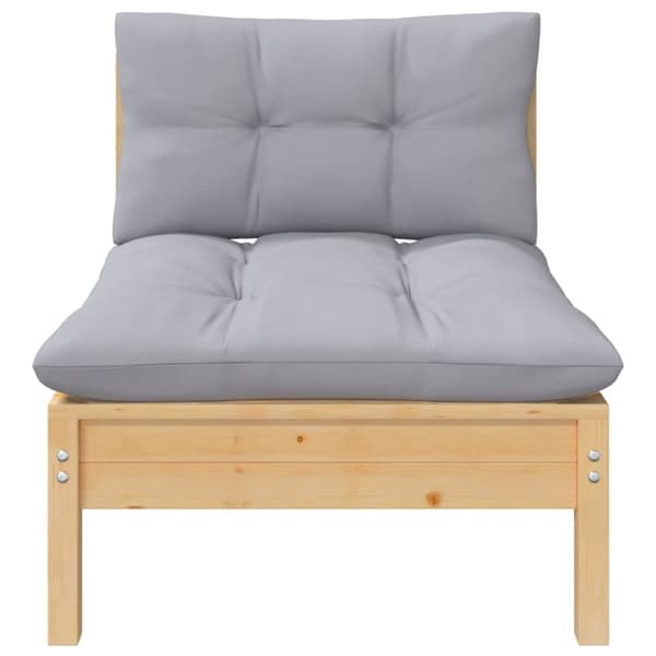 The Living Store Loungegrupp med grå dynor 7 delar massiv furu - Utemöbelgrupper