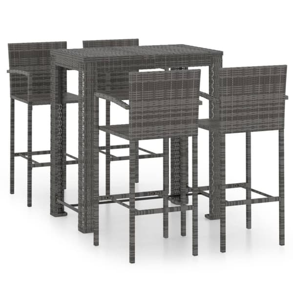 The Living Store udendørs barsæt 5 dele med armlæn polyrattan grå - Havemøbelsæt