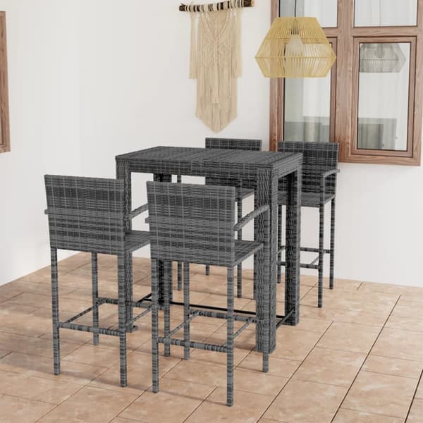 The Living Store udendørs barsæt 5 dele med armlæn polyrattan grå - Havemøbelsæt