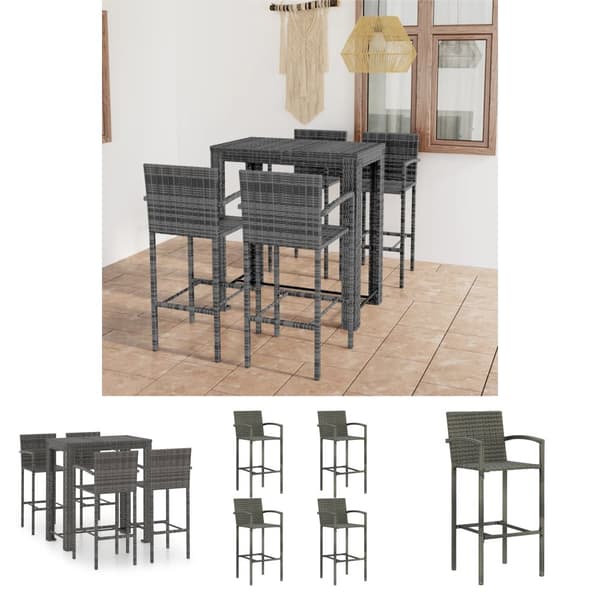 The Living Store udendørs barsæt 5 dele med armlæn polyrattan grå - Havemøbelsæt