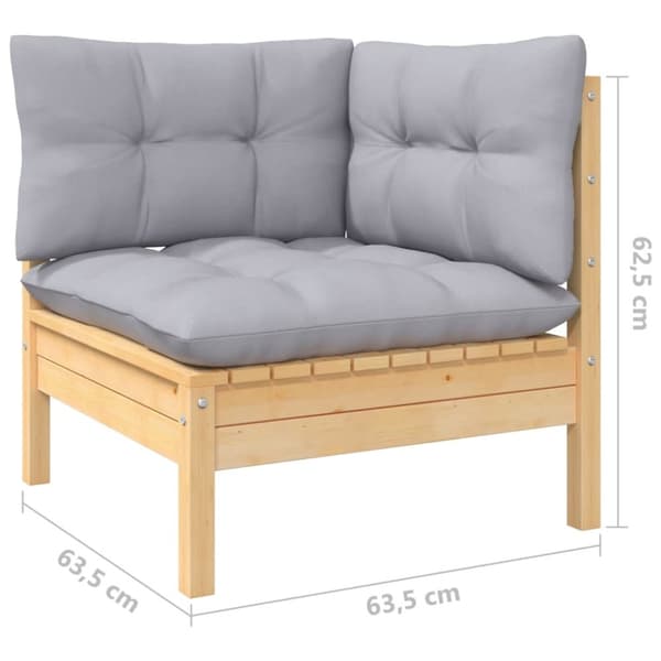 The Living Store Loungegrupp med grå dynor 12 delar massiv furu -  Utemöbelgrupper